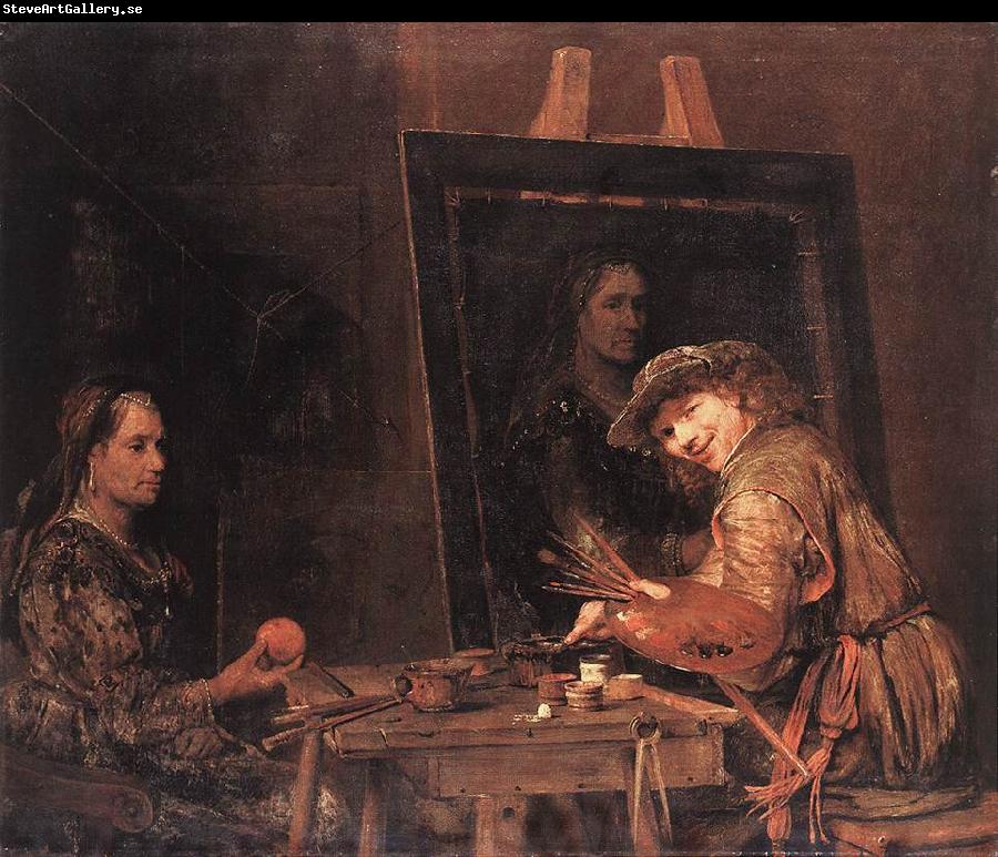 GELDER, Aert de Self-Portrait at an Easel Painting an Old Woman  sgh